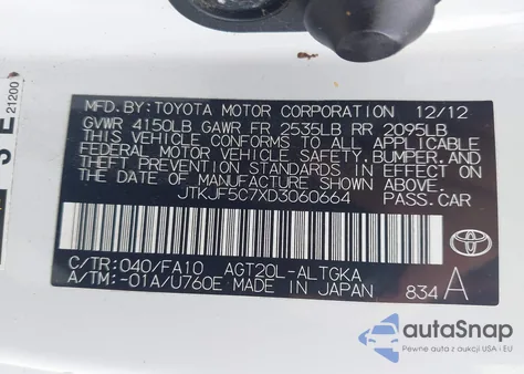 2013 Scion Tc from USA, damaged, VIN JTKJF5C7XD3060664